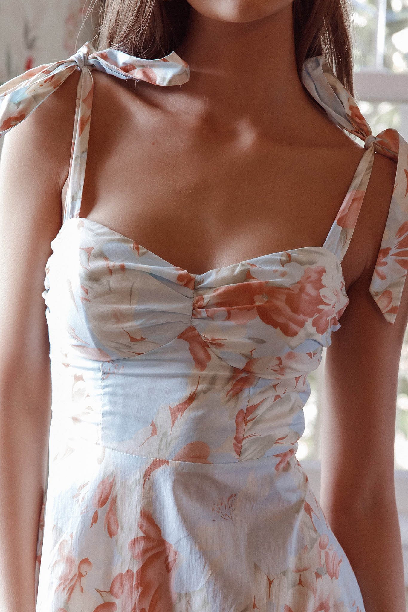 Sweet Pea Tied Shoulder Midi Dress Floral Blue by Selfie Leslie