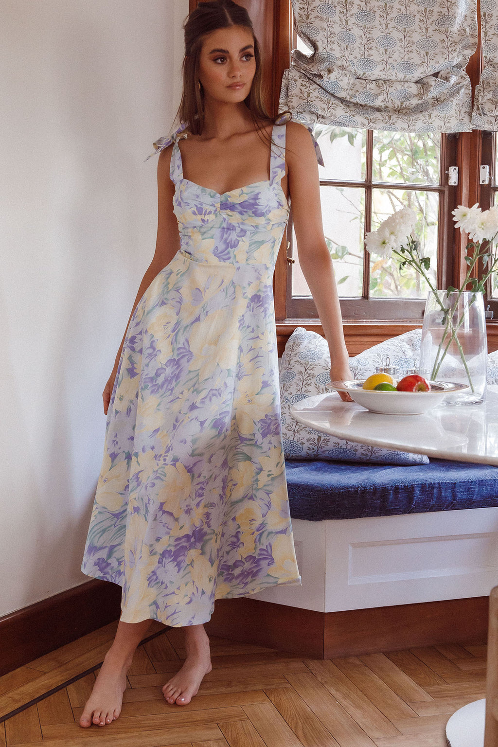 strapless open back dress Purple Crepe Sleeveless Midi Dress With Flower Beading main image 0