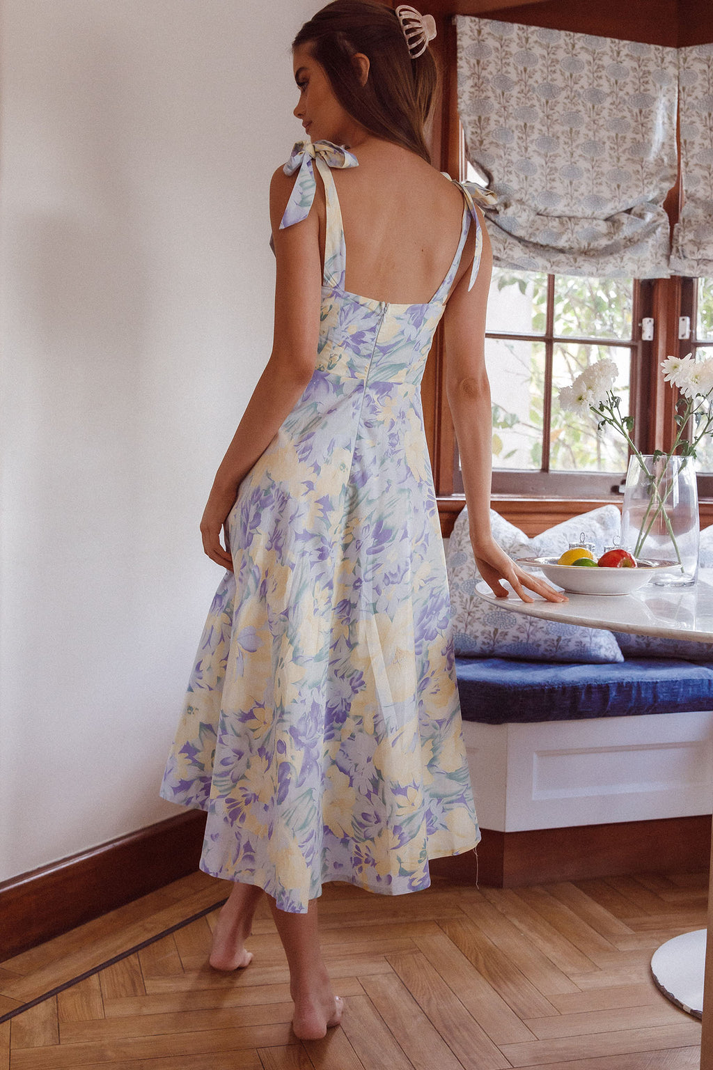 Sweet Pea Tied Shoulder Midi Dress Floral Purple by Selfie Leslie