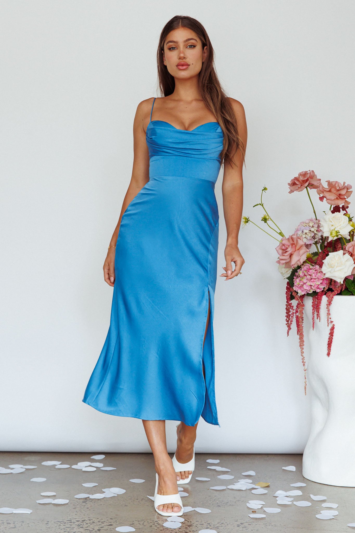 Giorgette Side Split Midi Dress Blue by Selfie Leslie