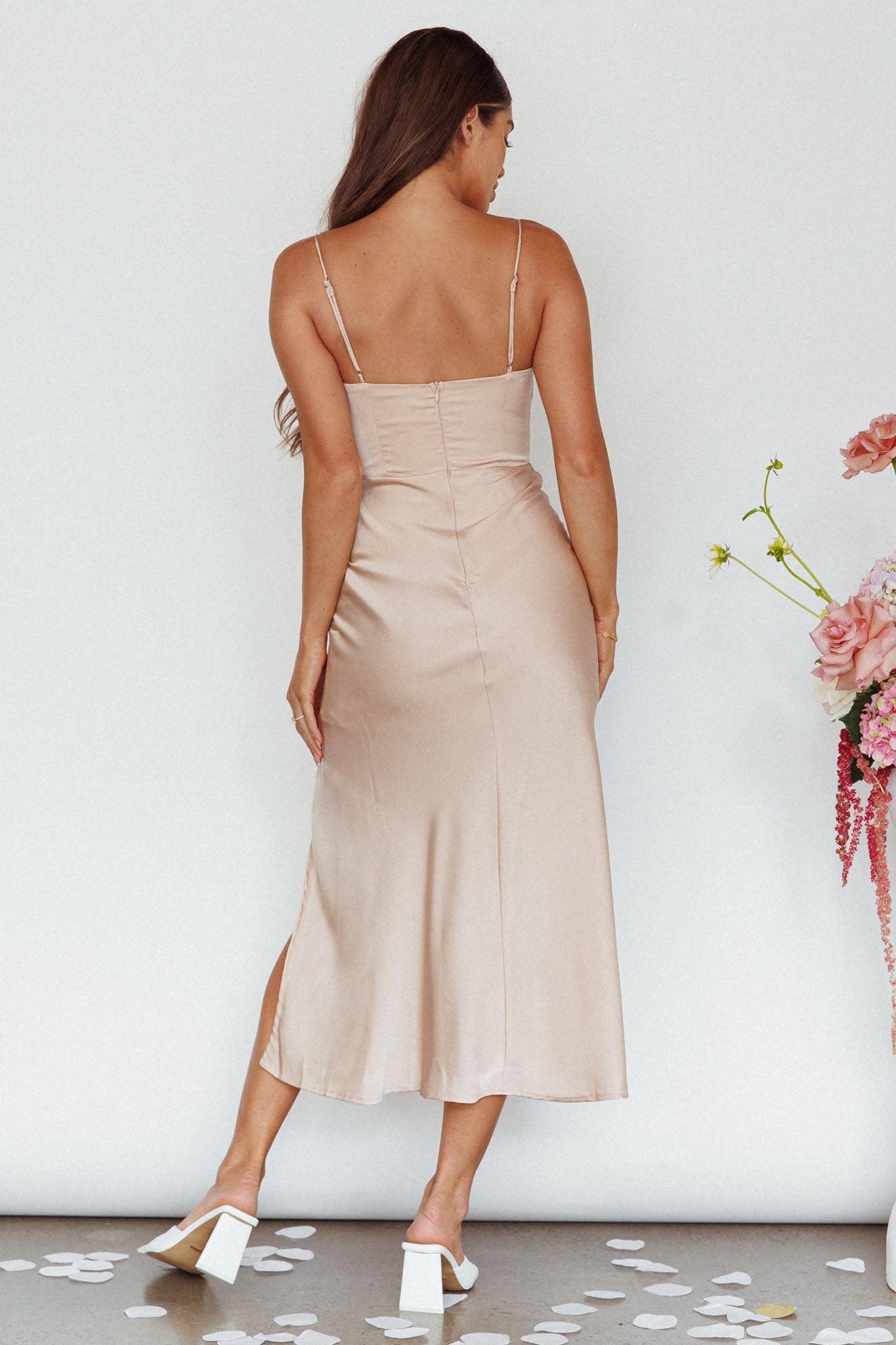 Giorgette Side Split Midi Dress Champagne by Selfie Leslie