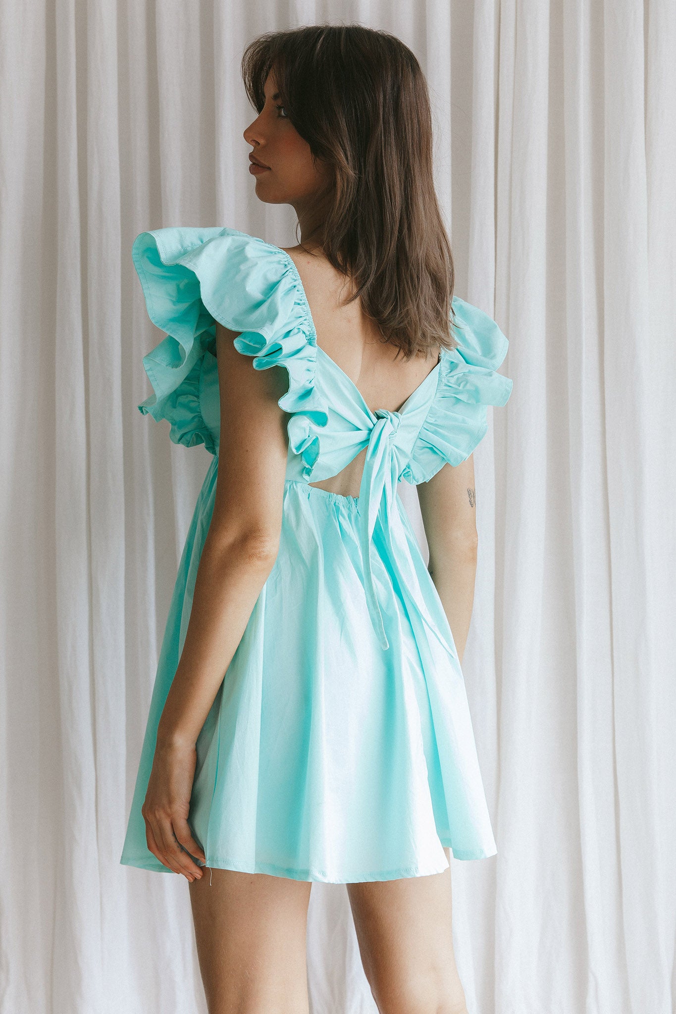 Marlina Ruffle Sleeve Babydoll Mini Dress Mint by Selfie Leslie