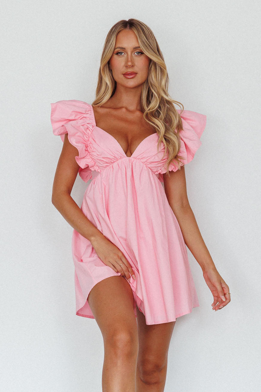 Marlina Ruffle Sleeve Babydoll Mini Dress Soft Pink by Selfie Leslie