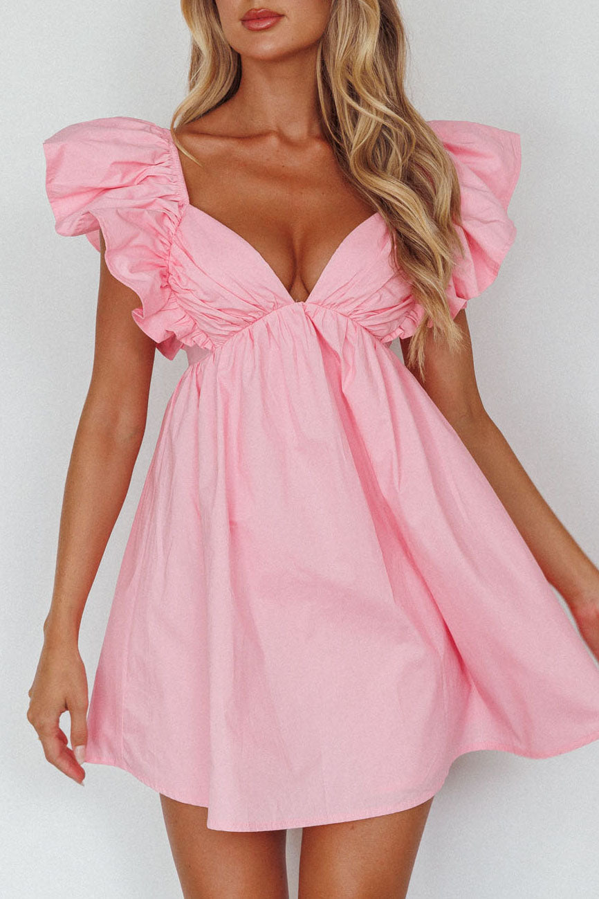 Marlina Ruffle Sleeve Babydoll Mini Dress Soft Pink by Selfie Leslie