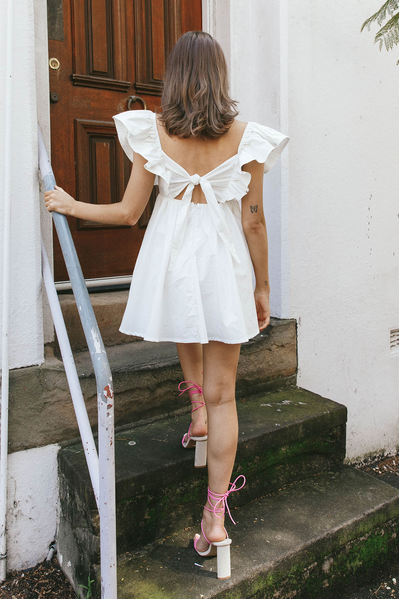 Marlina Ruffle Sleeve Babydoll Mini Dress White - L Marlina Ruffle Sleeve Babydoll Mini Dress White - L