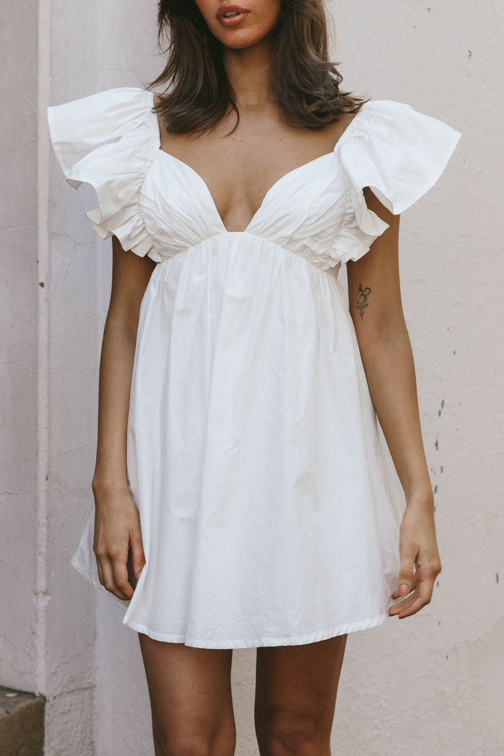 Marlina Ruffle Sleeve Babydoll Mini Dress White by Selfie Leslie