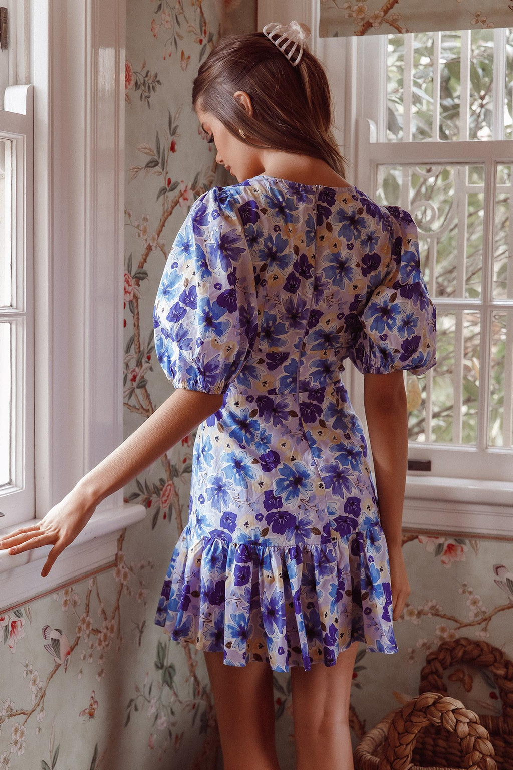 Jemilia Cut-Out Bust Flounce Mini Dress Floral Blue by Selfie Leslie