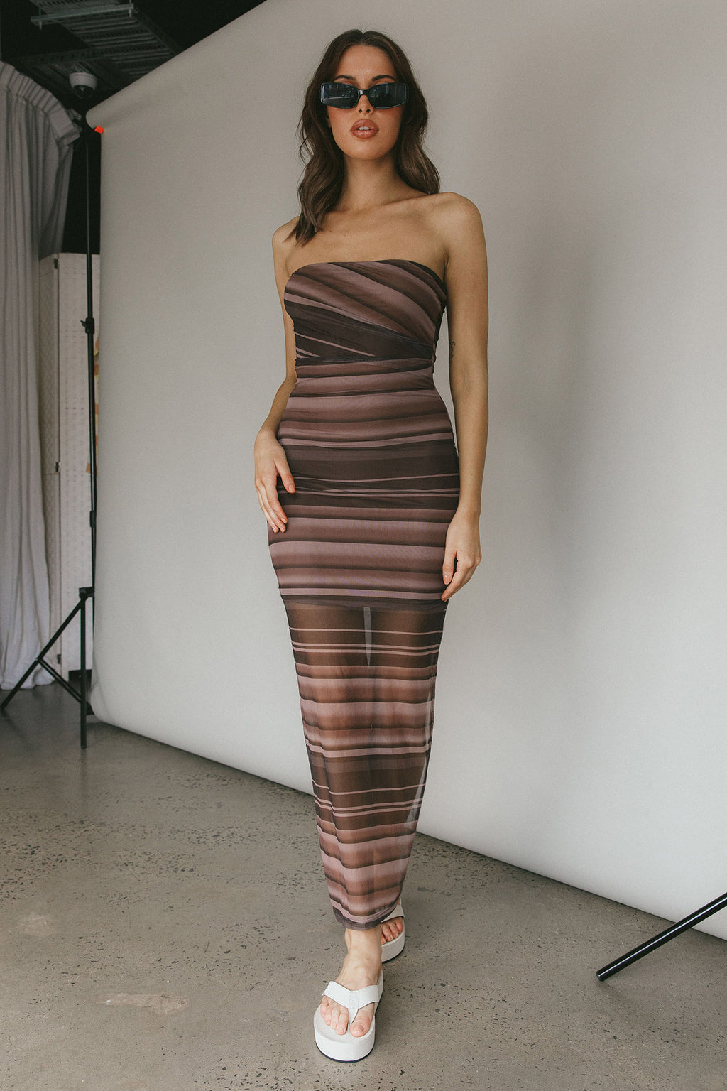 Island Life Strapless Maxi Dress Brown by Selfie Leslie