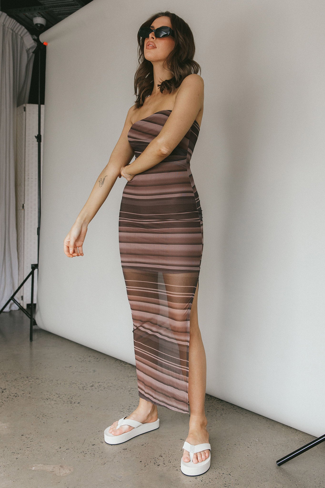 Island Life Strapless Maxi Dress Brown by Selfie Leslie