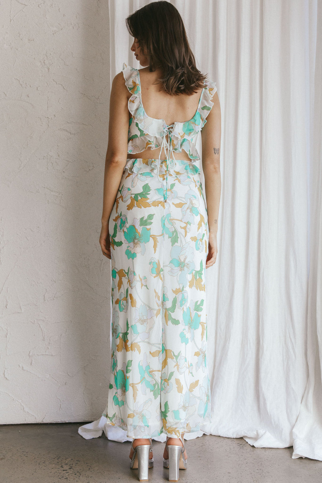 Second Chances Ruffle Trim Midi Dress Floral Mint by Selfie Leslie