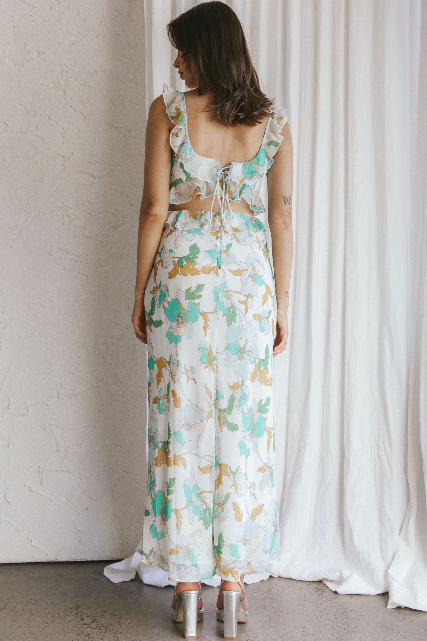 Second Chances Ruffle Trim Midi Dress Floral Mint by Selfie Leslie