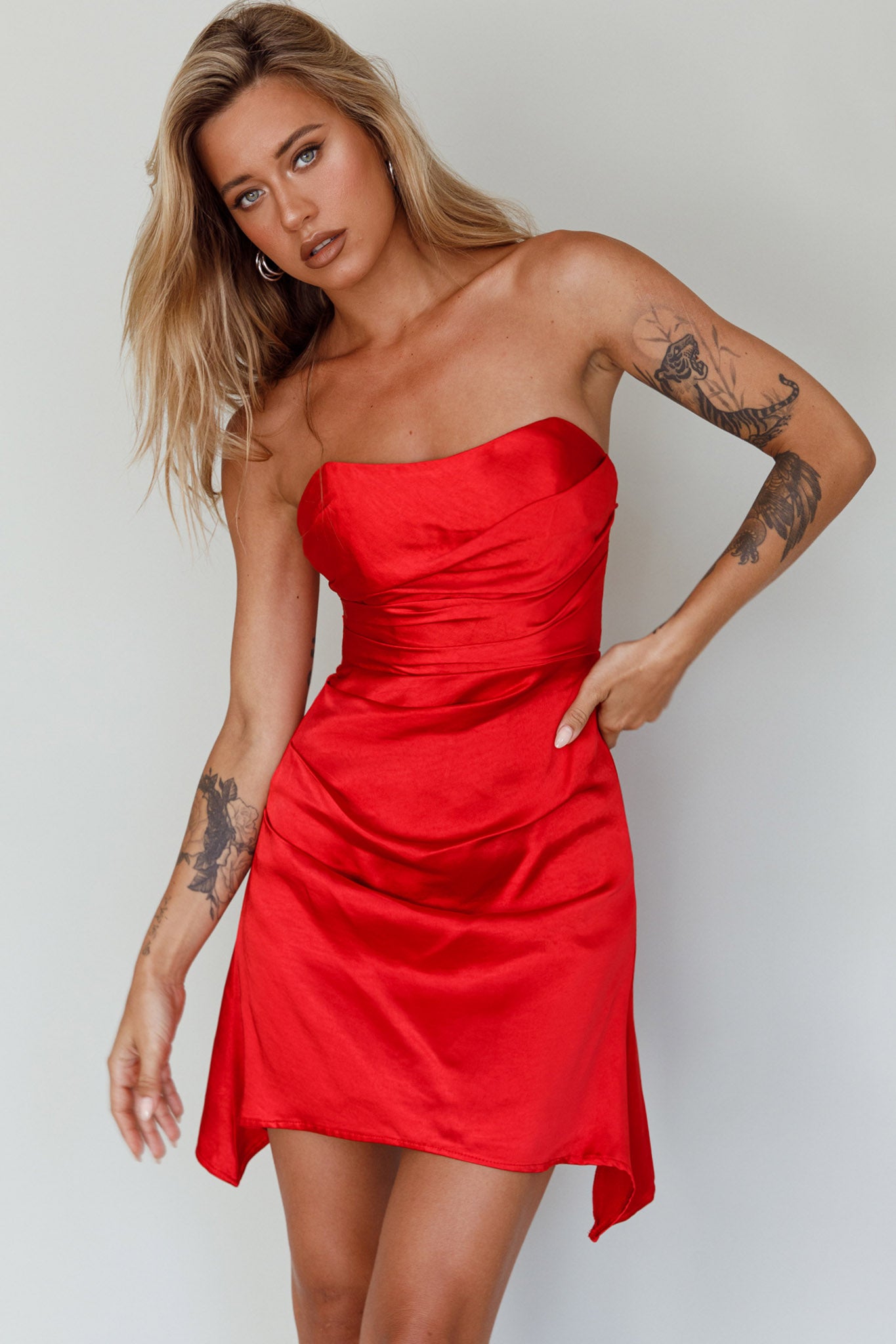 Tamia Strapless Mini Dress Cherry by Selfie Leslie