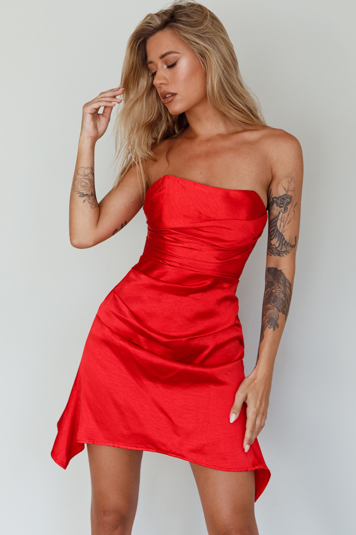 Tamia Strapless Mini Dress Cherry by Selfie Leslie