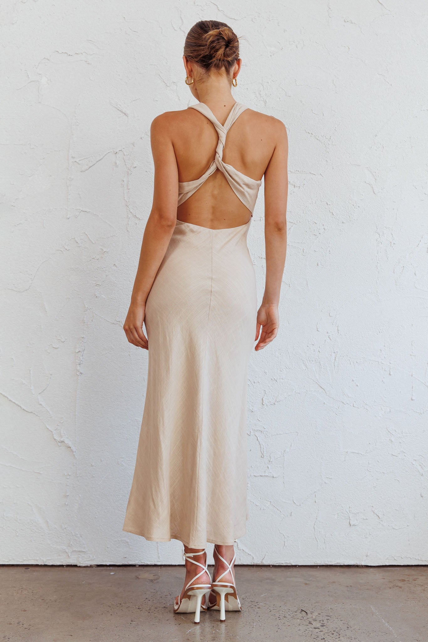 Coastal Charm Twist Back Maxi Dress Oat by Selfie Leslie