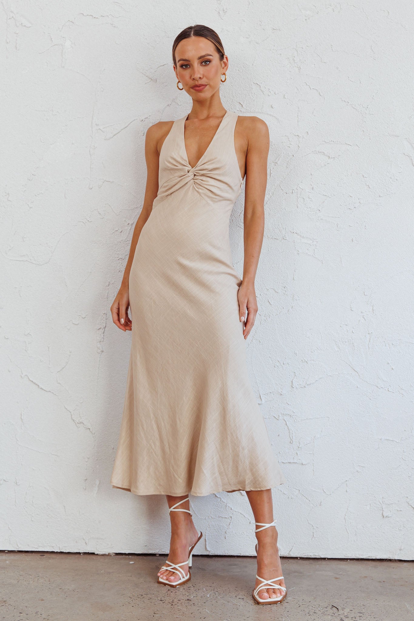 Coastal Charm Twist Back Maxi Dress Oat Coastal Charm Twist Back Maxi Dress Oat
