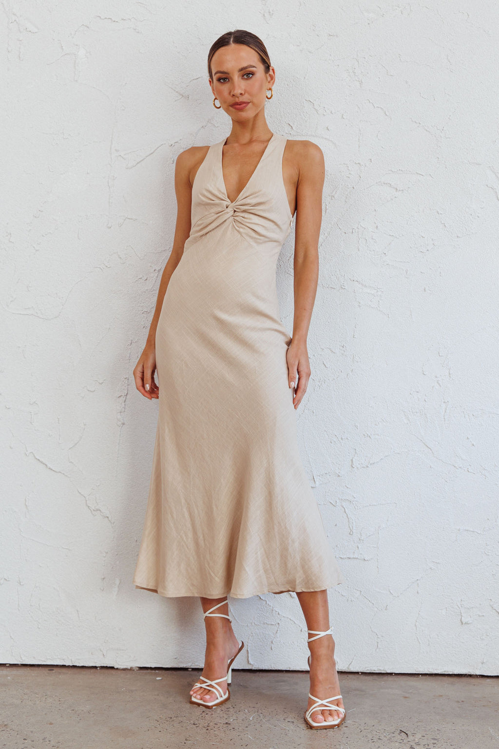 Coastal Charm Twist Back Maxi Dress Oat by Selfie Leslie