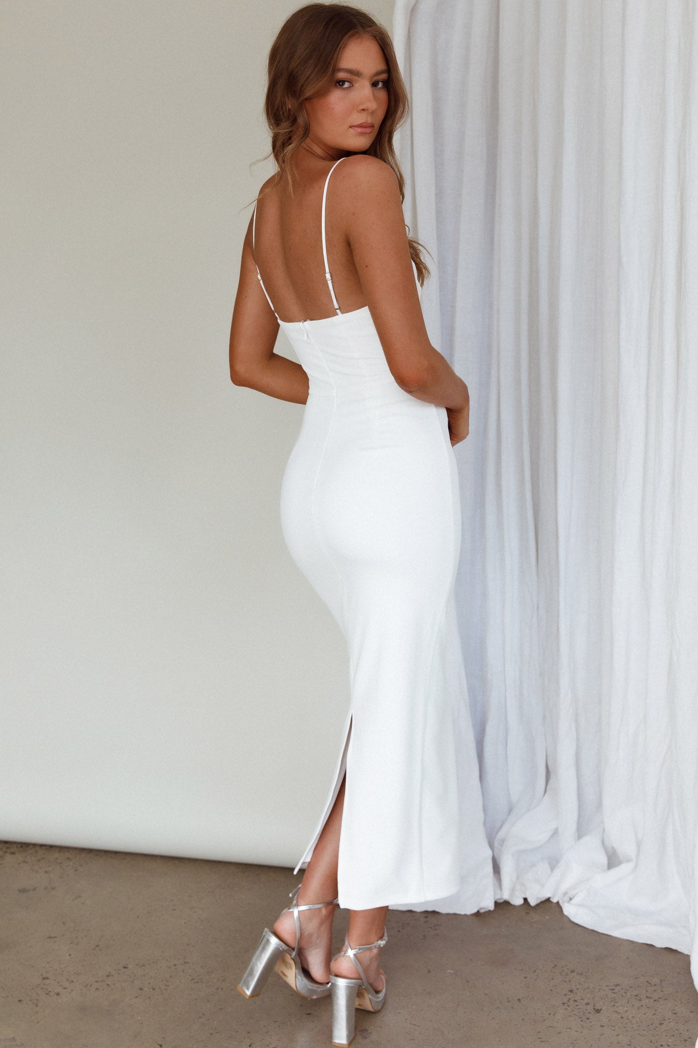 Esperance Diamante Trim Midi Dress White - S Esperance Diamante Trim Midi Dress White - S