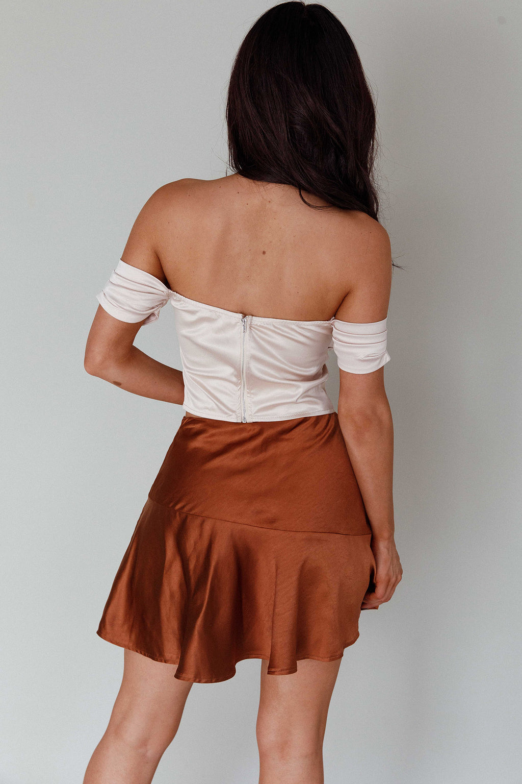 Gwyneth Flounce Mini Skirt Chocolate by Selfie Leslie