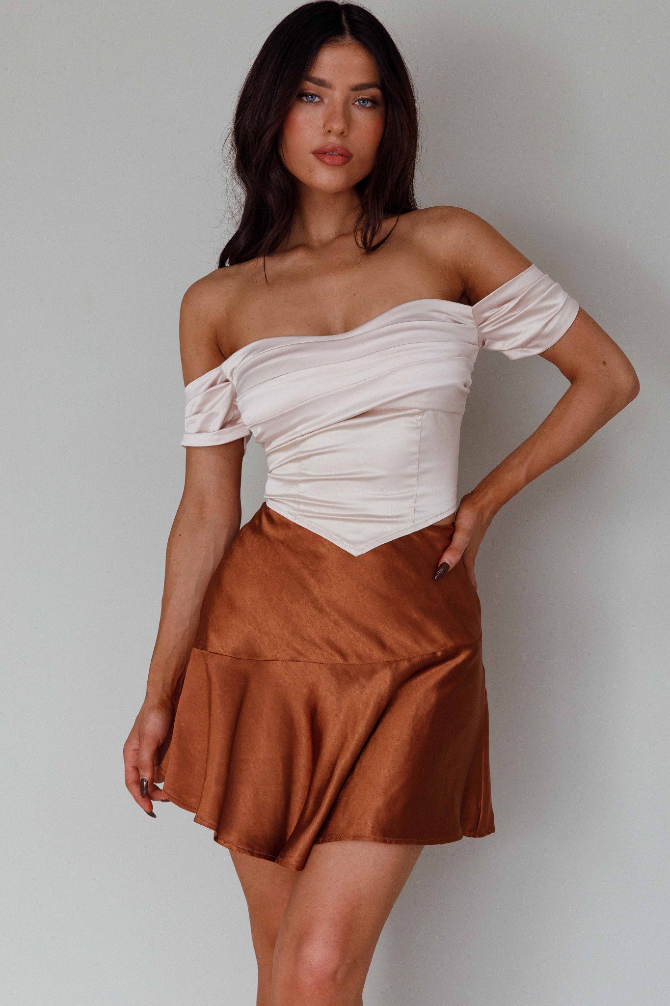 Gwyneth Flounce Mini Skirt Chocolate by Selfie Leslie