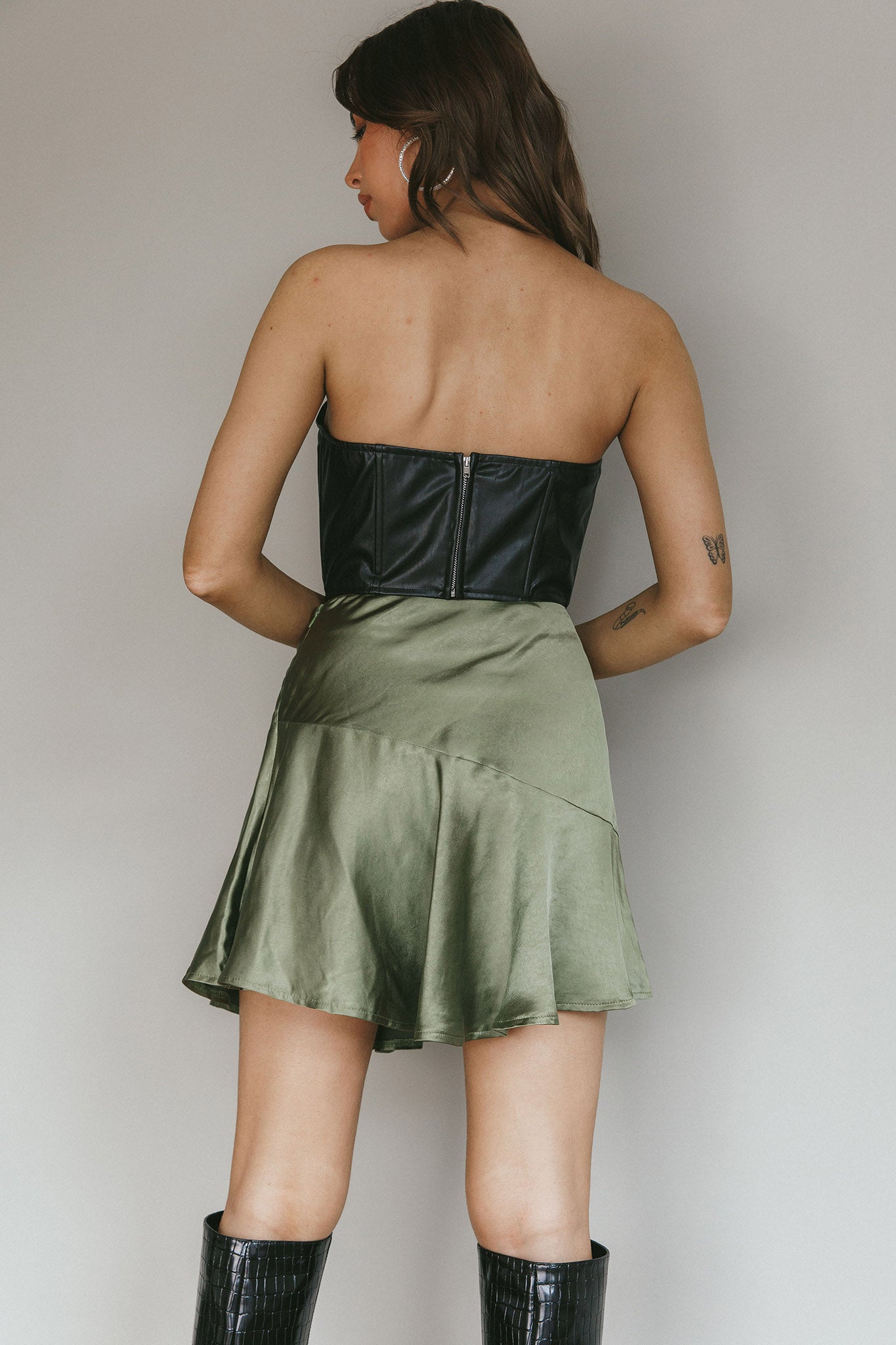 Gwyneth Flounce Mini Skirt Khaki by Selfie Leslie