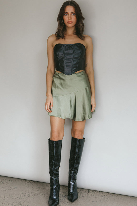 Gwyneth Flounce Mini Skirt Chocolate