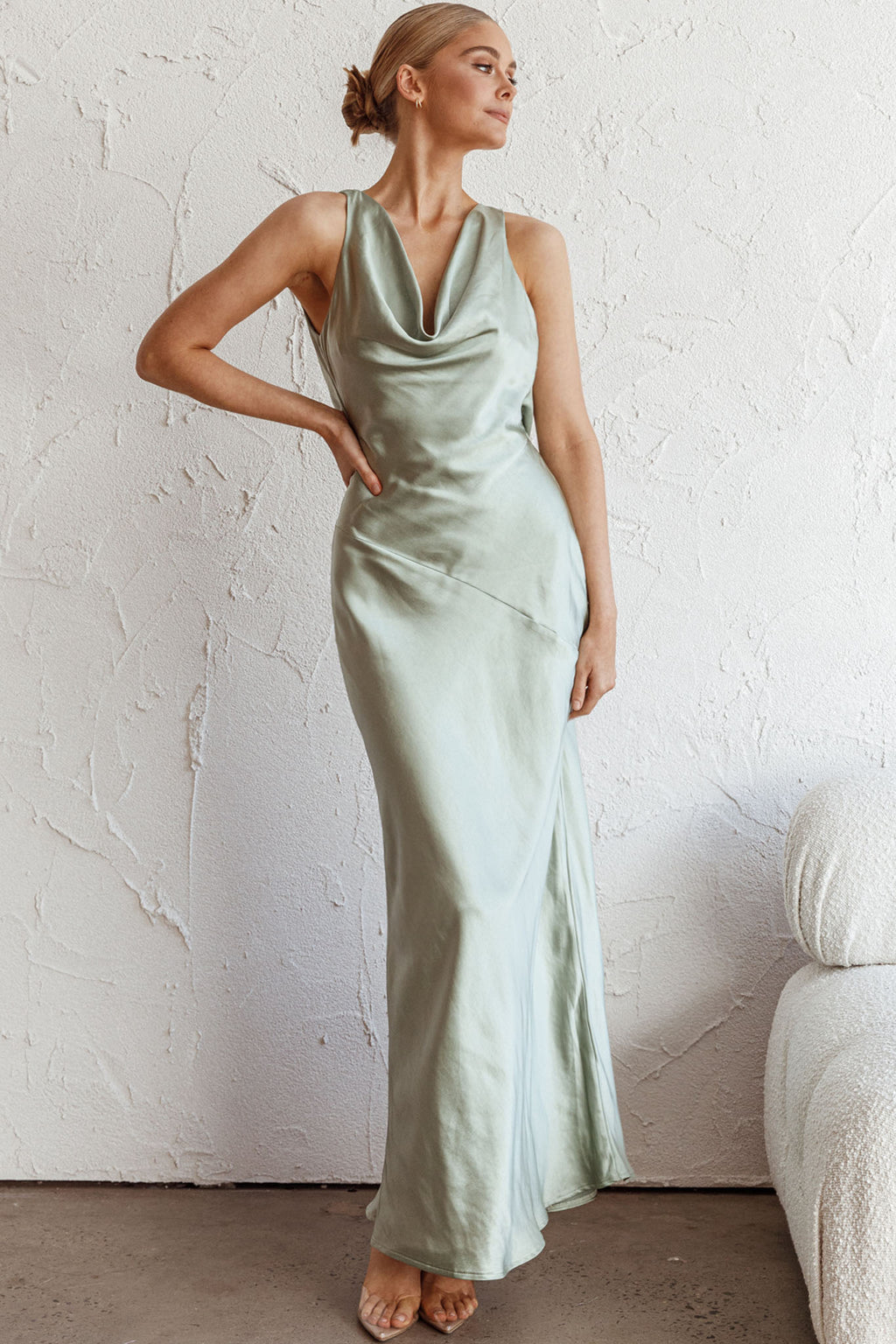 Cassiopeia Open Back Maxi Dress Pistachio by Selfie Leslie