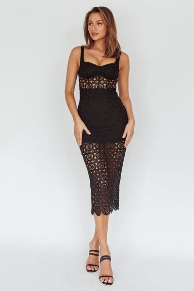 Milano Crochet Lace Midi Dress Black– Selfie Leslie