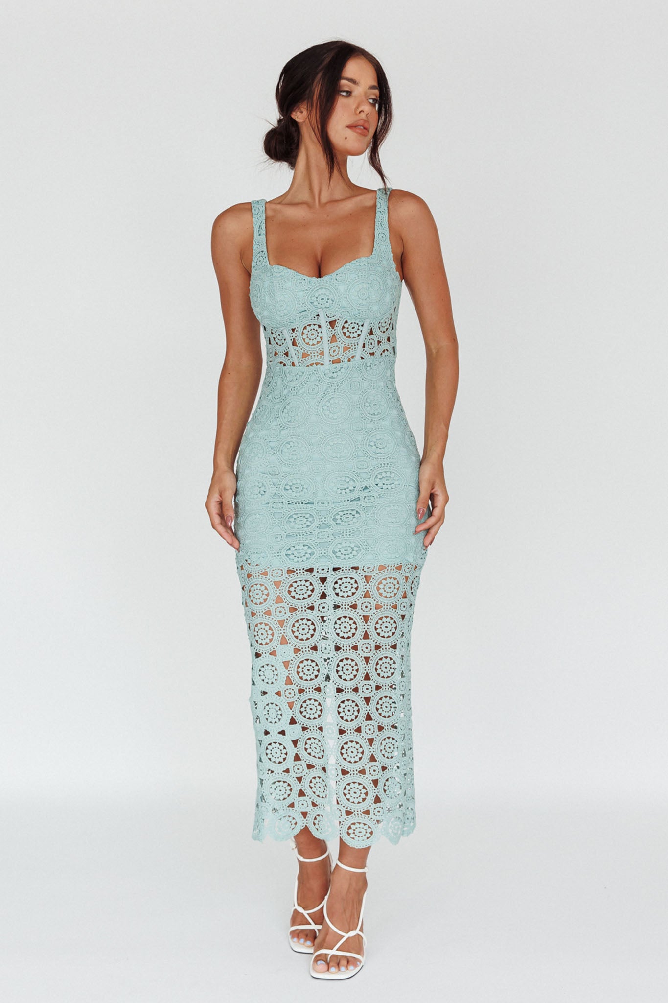 Milano Crochet Lace Crop Top Sage by Selfie Leslie