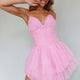 Nightingale Ruched Mesh Mini Dress Barbie Pink