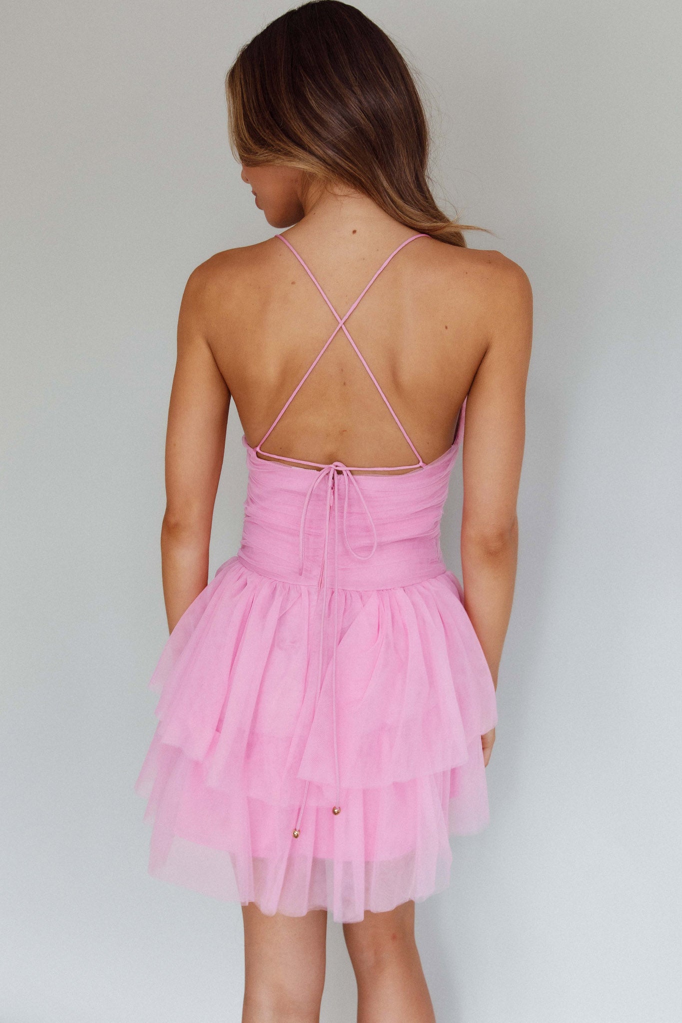 Nightingale Ruched Mesh Mini Dress Barbie Pink - XL Nightingale Ruched Mesh Mini Dress Barbie Pink - XL