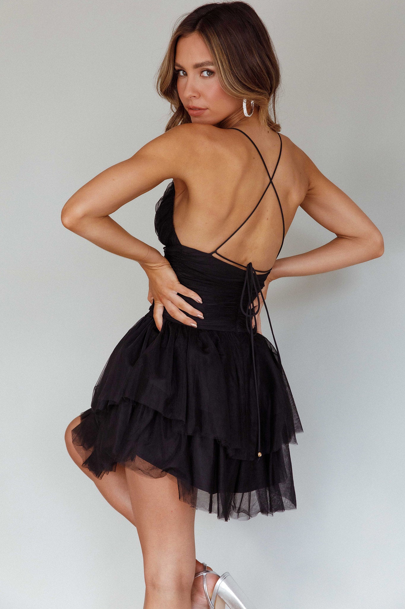 Nightingale Ruched Mesh Mini Dress Black - XL Nightingale Ruched Mesh Mini Dress Black - XL