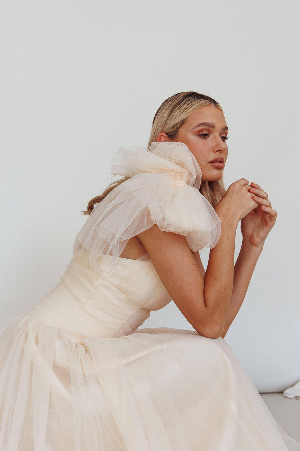 Let's Elope Bow Shoulder Midi Dress Butter by Selfie Leslie