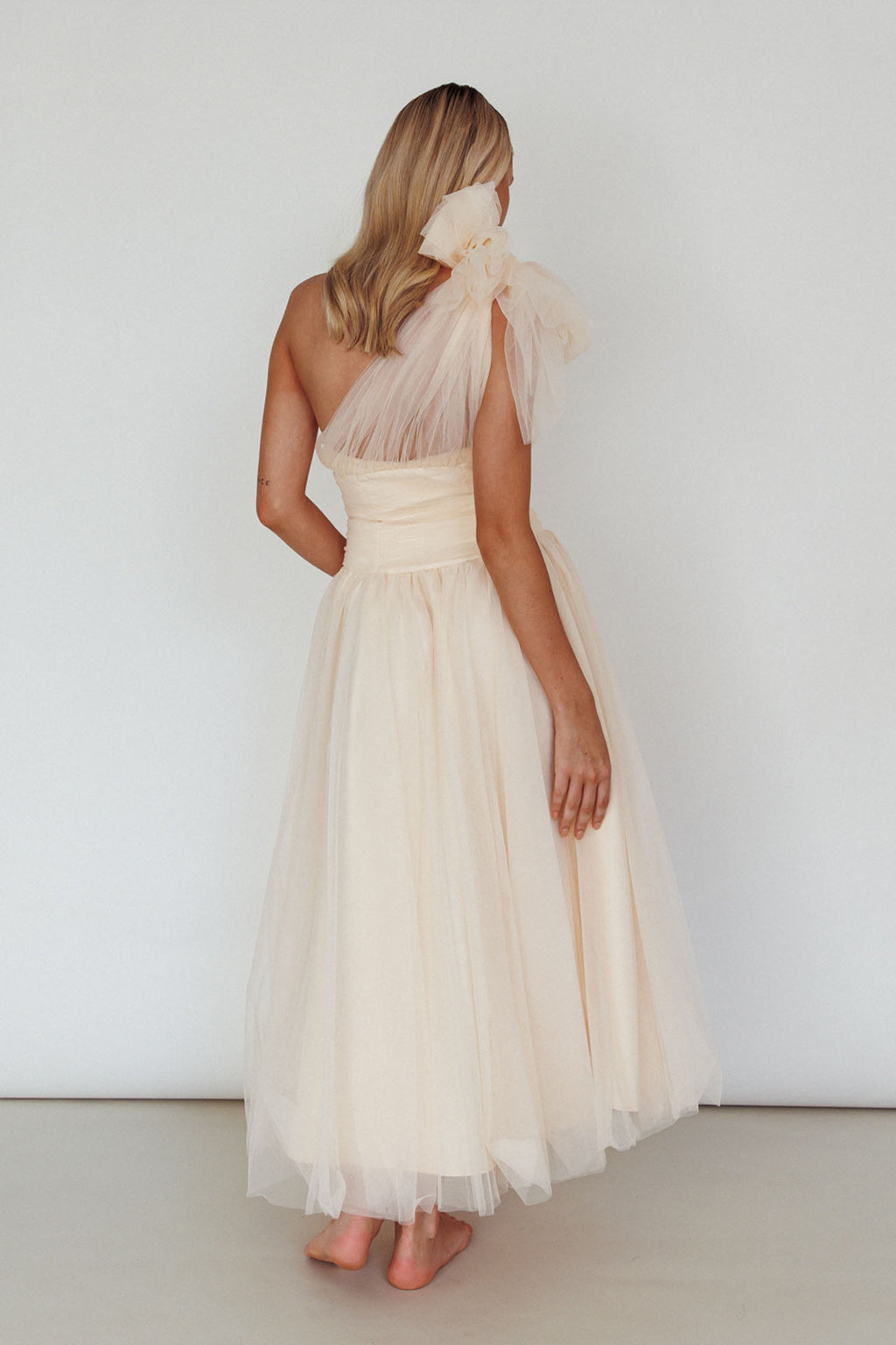 Let's Elope Bow Shoulder Midi Dress Butter by Selfie Leslie