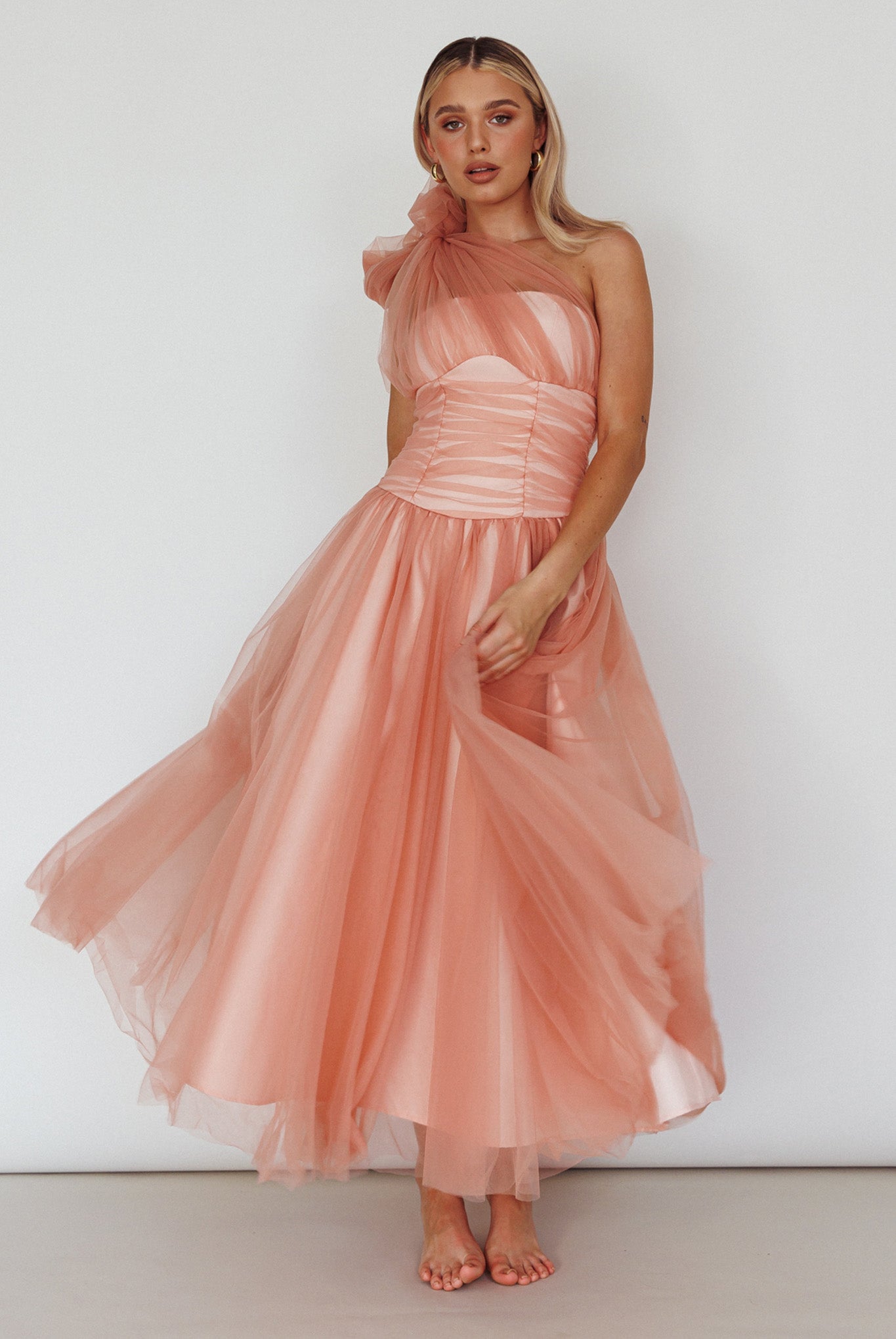Let's Elope Bow Shoulder Midi Dress Lipstick by Selfie Leslie
