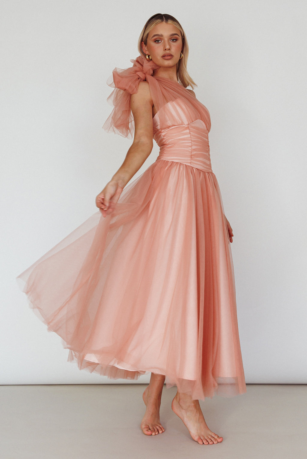 Let's Elope Bow Shoulder Midi Dress Lipstick by Selfie Leslie