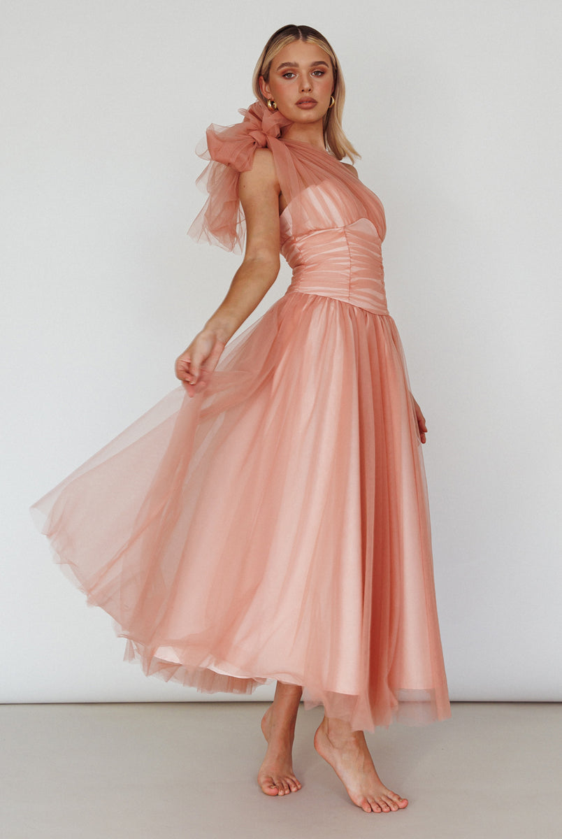 Let's Elope Bow Shoulder Midi Dress Butter