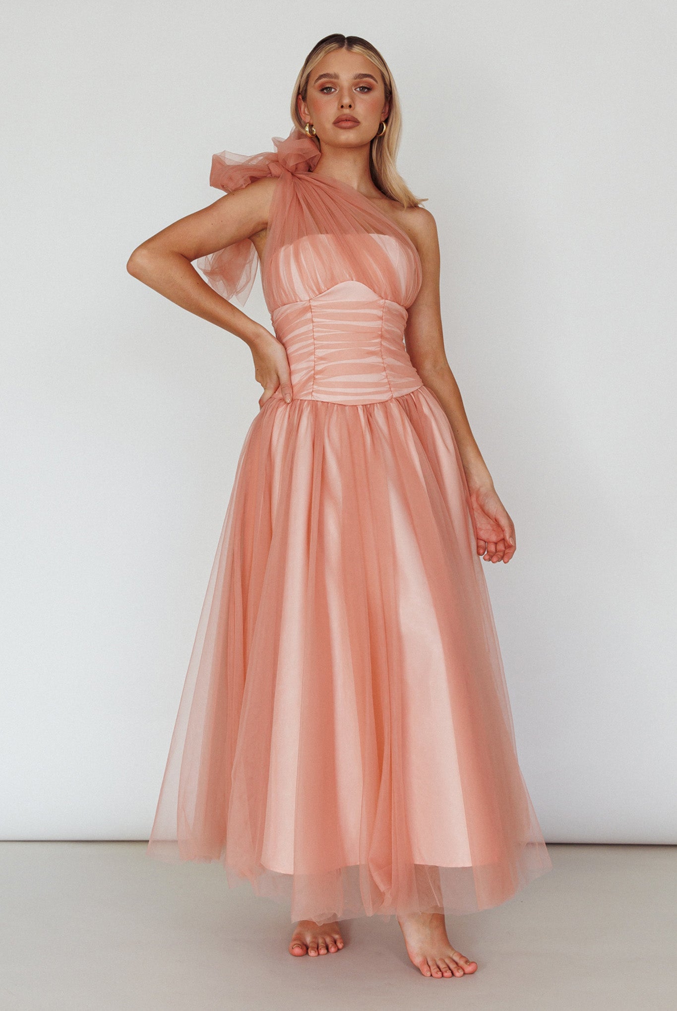 Let's Elope Bow Shoulder Midi Dress Lipstick by Selfie Leslie