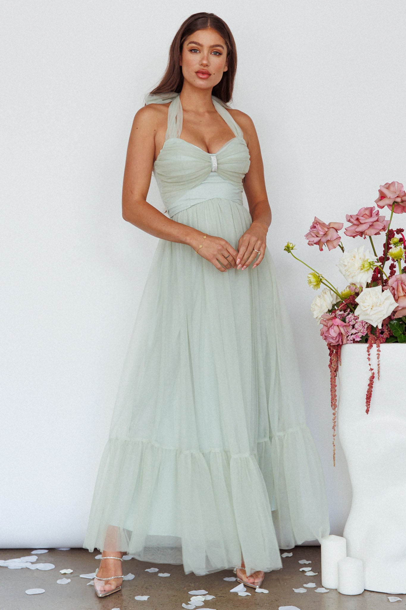 Alegria Tulle Maxi Dress Pistachio by Selfie Leslie