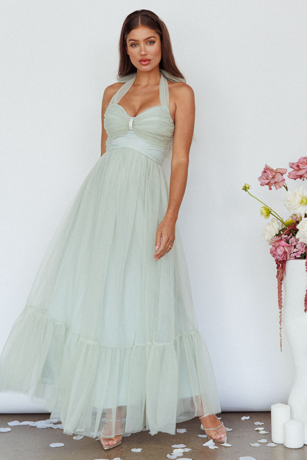 Alegria Tulle Maxi Dress Pistachio by Selfie Leslie