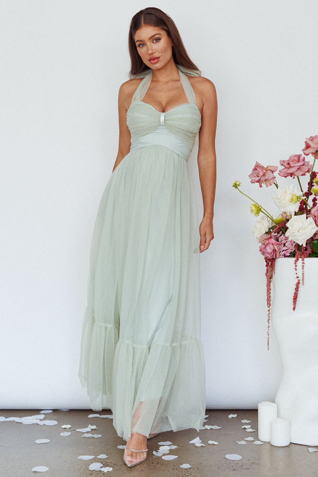 Alegria Tulle Maxi Dress Pistachio by Selfie Leslie