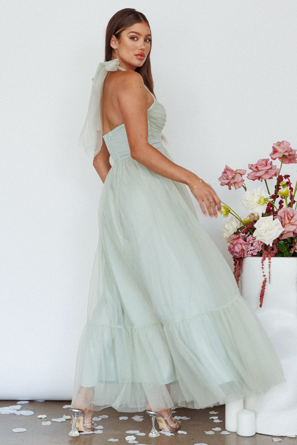 Alegria Tulle Maxi Dress Pistachio by Selfie Leslie