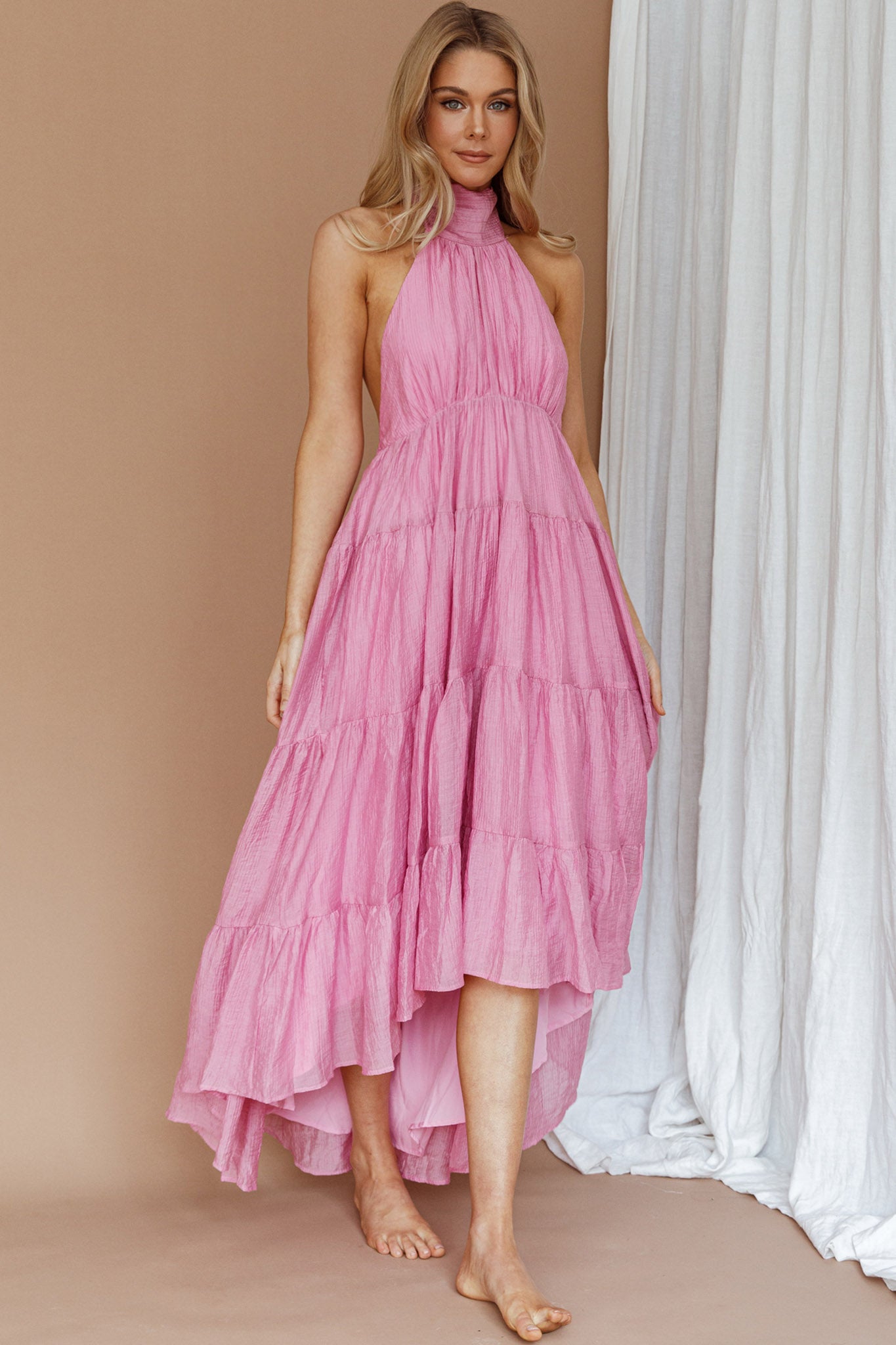 South Haven Halter Midi Dress Pink by Selfie Leslie