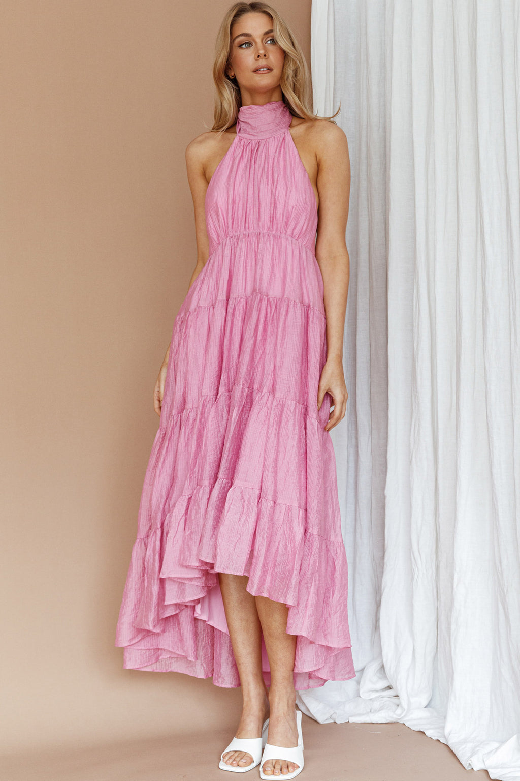 South Haven Halter Midi Dress Pink by Selfie Leslie