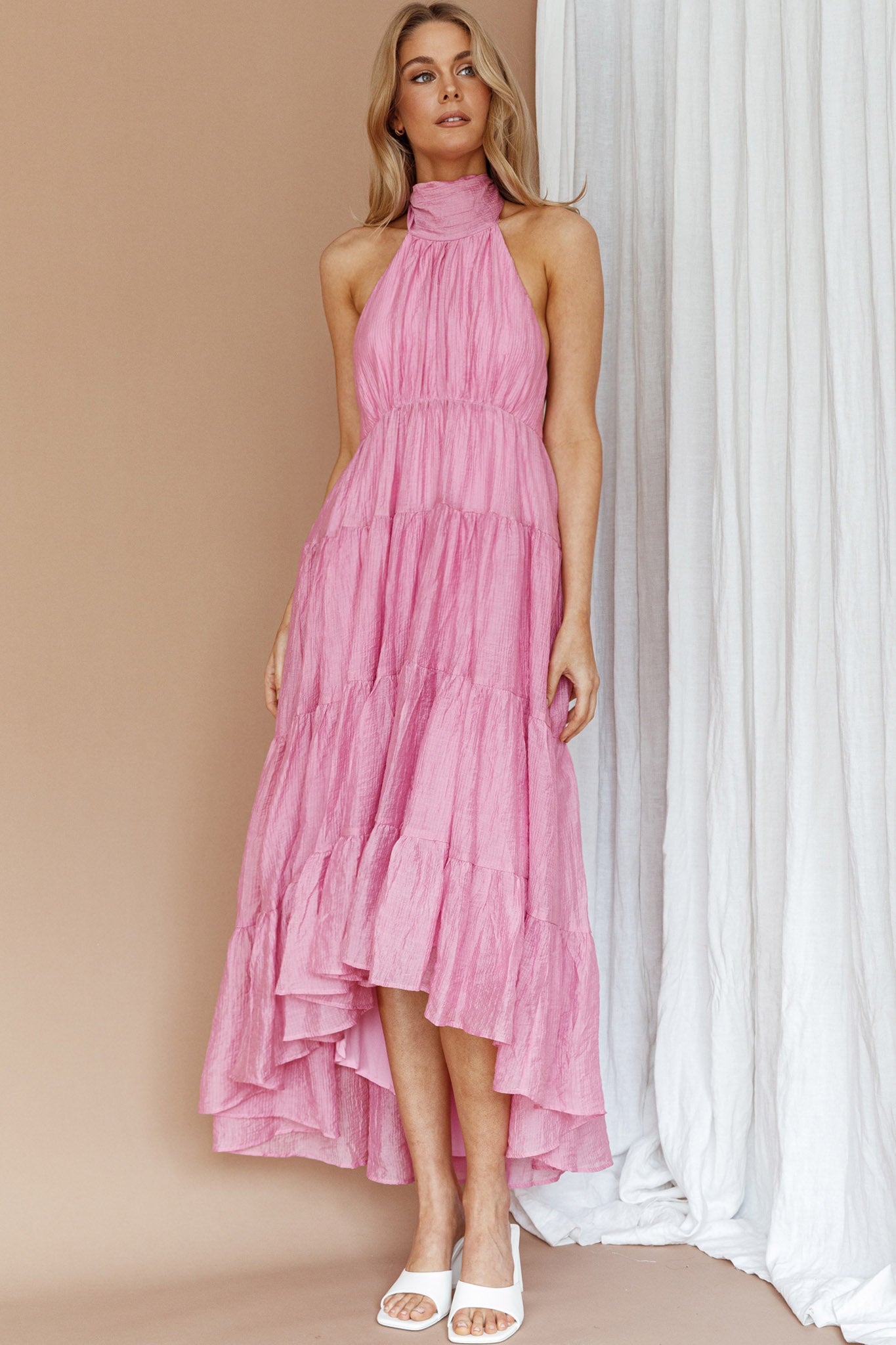 South Haven Halter Midi Dress Pink by Selfie Leslie