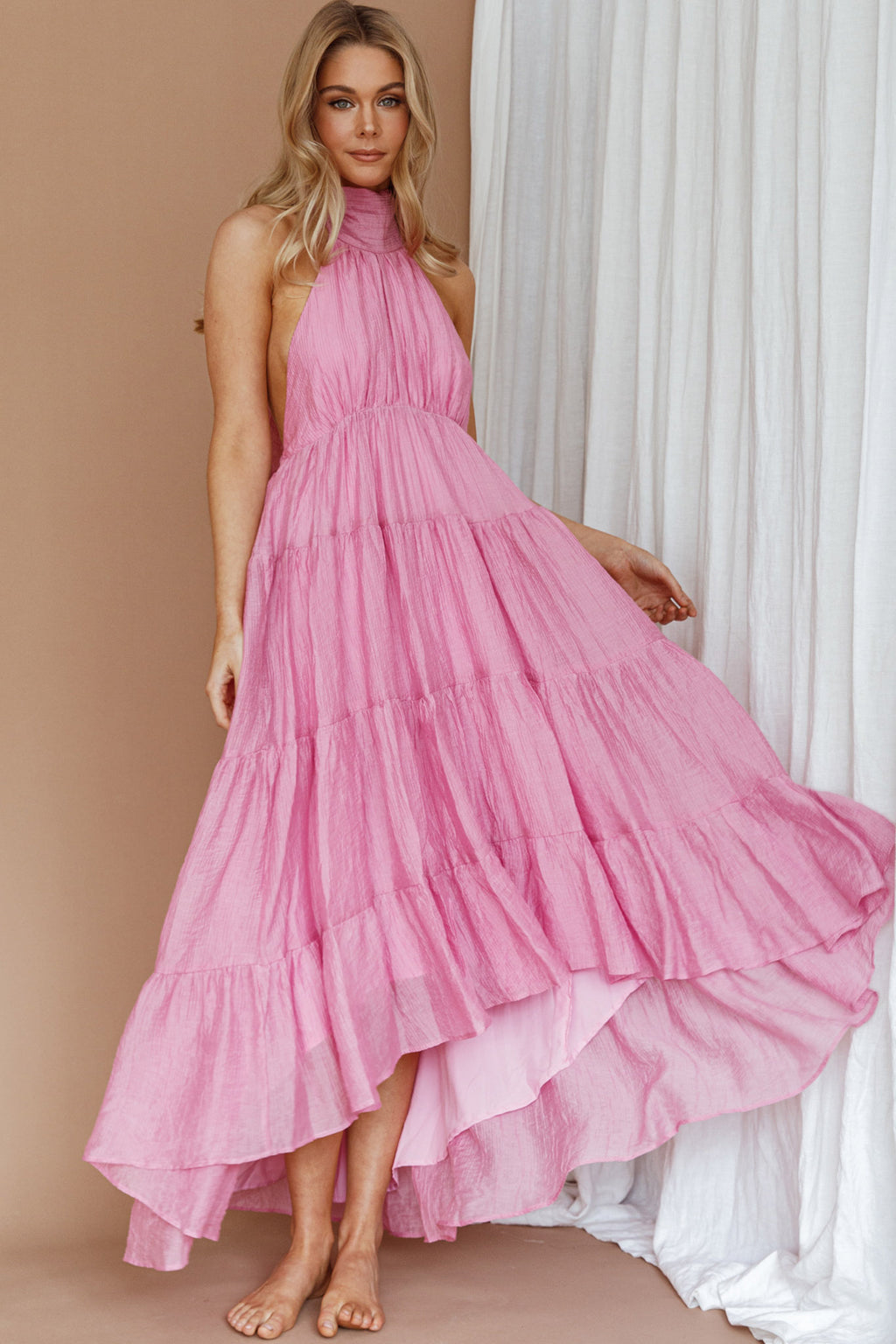South Haven Halter Midi Dress Pink by Selfie Leslie