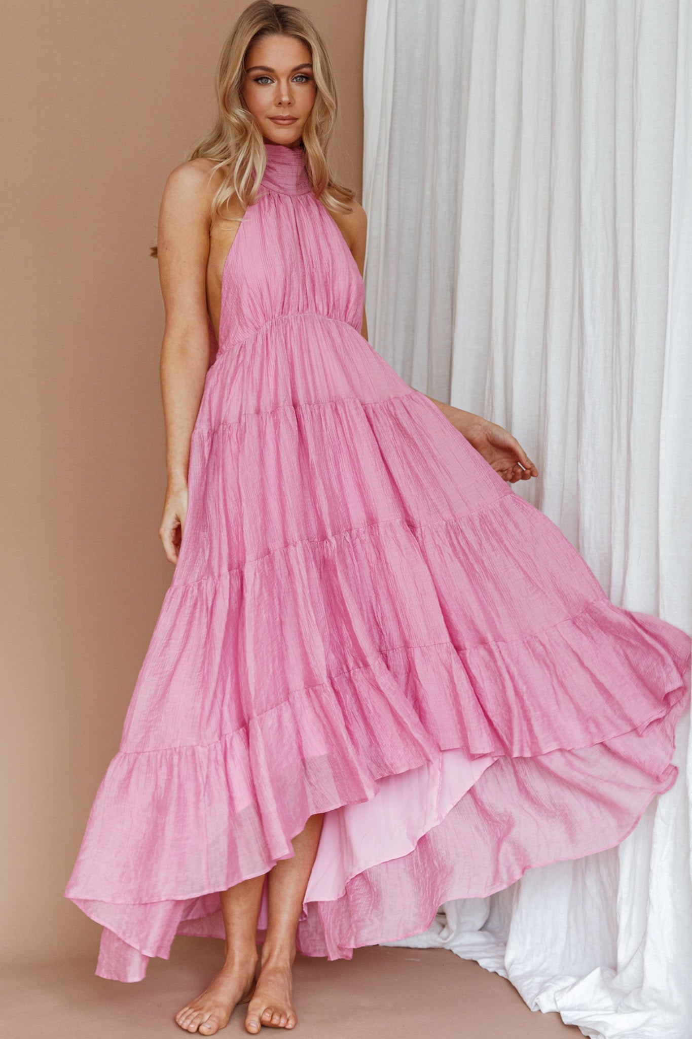 South Haven Halter Midi Dress Pink by Selfie Leslie