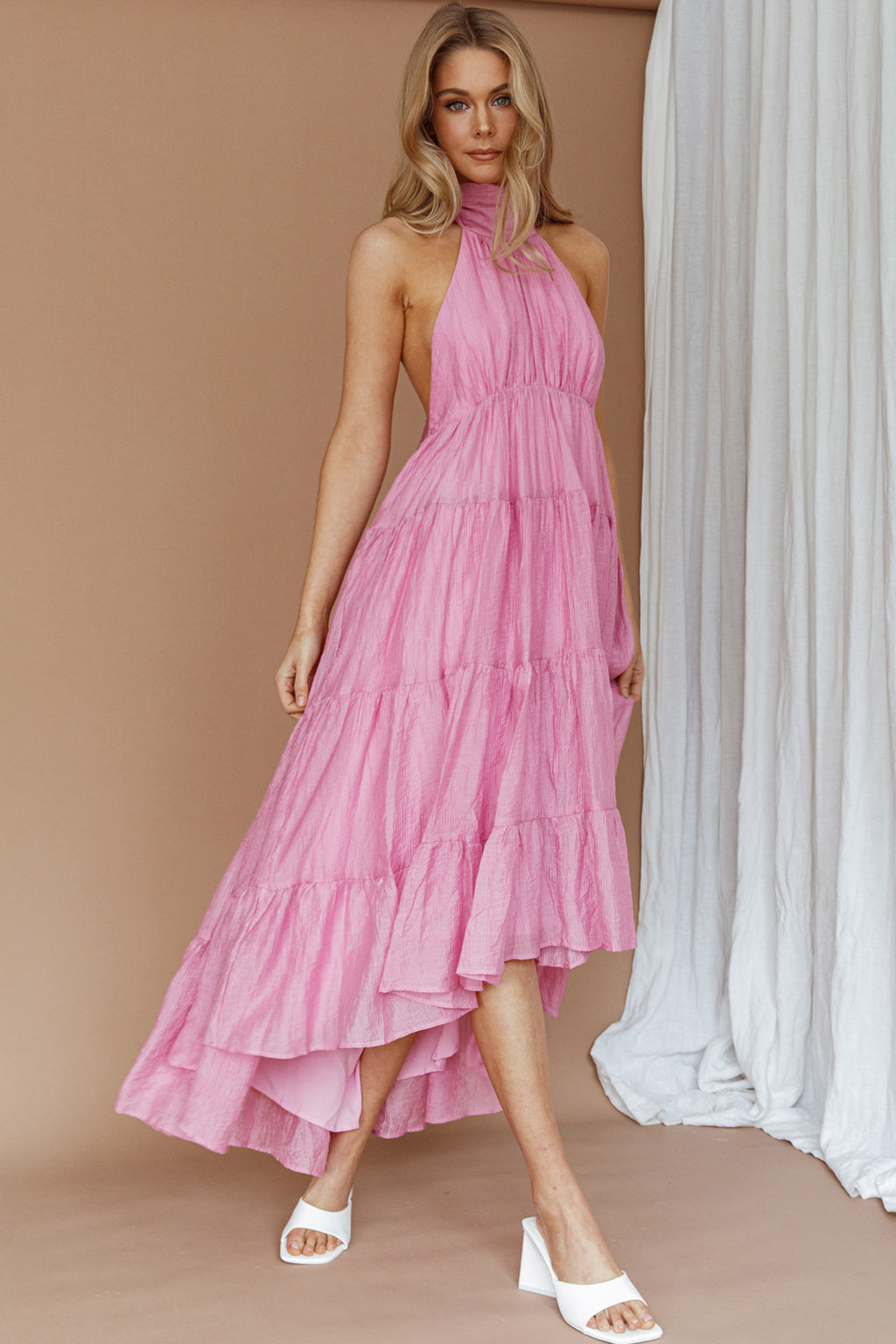 South Haven Halter Midi Dress Pink by Selfie Leslie