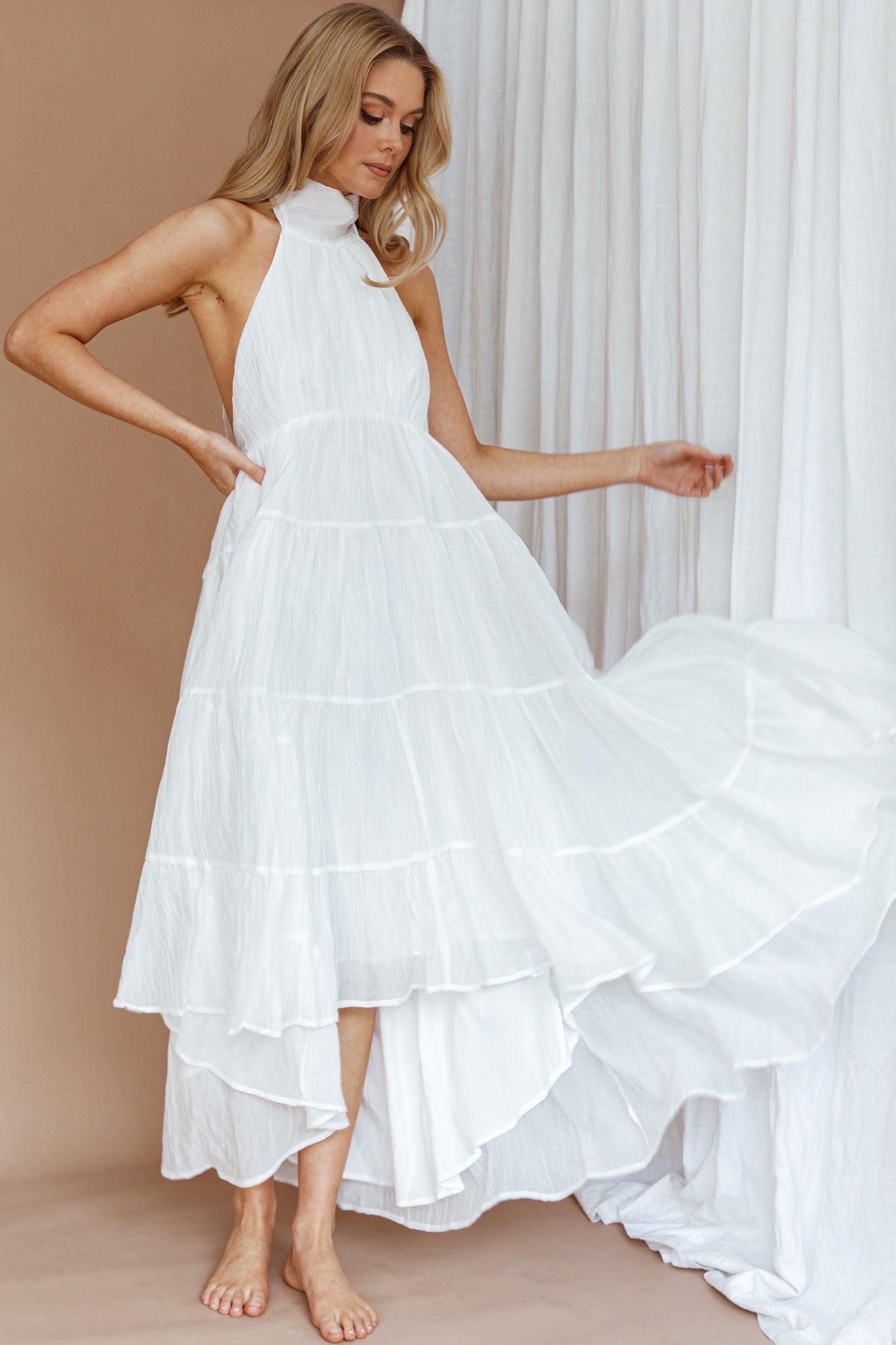 South Haven Halter Midi Dress White by Selfie Leslie