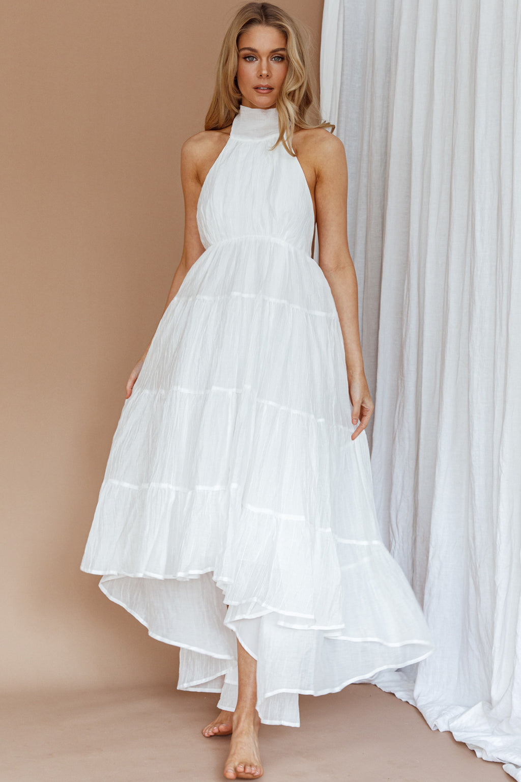 South Haven Halter Midi Dress White by Selfie Leslie