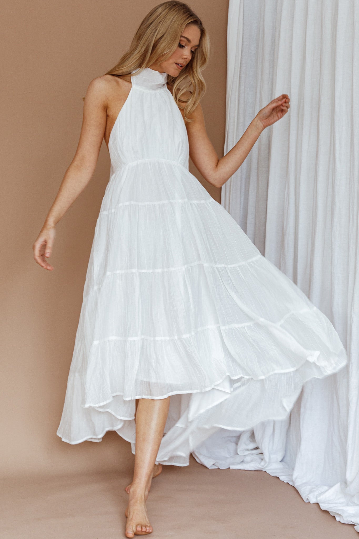 South Haven Halter Midi Dress White by Selfie Leslie
